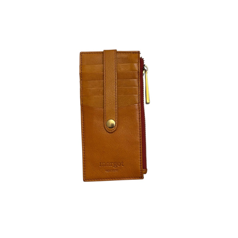 Margot brown leather zipper coin pouch card holder wSlim wallet